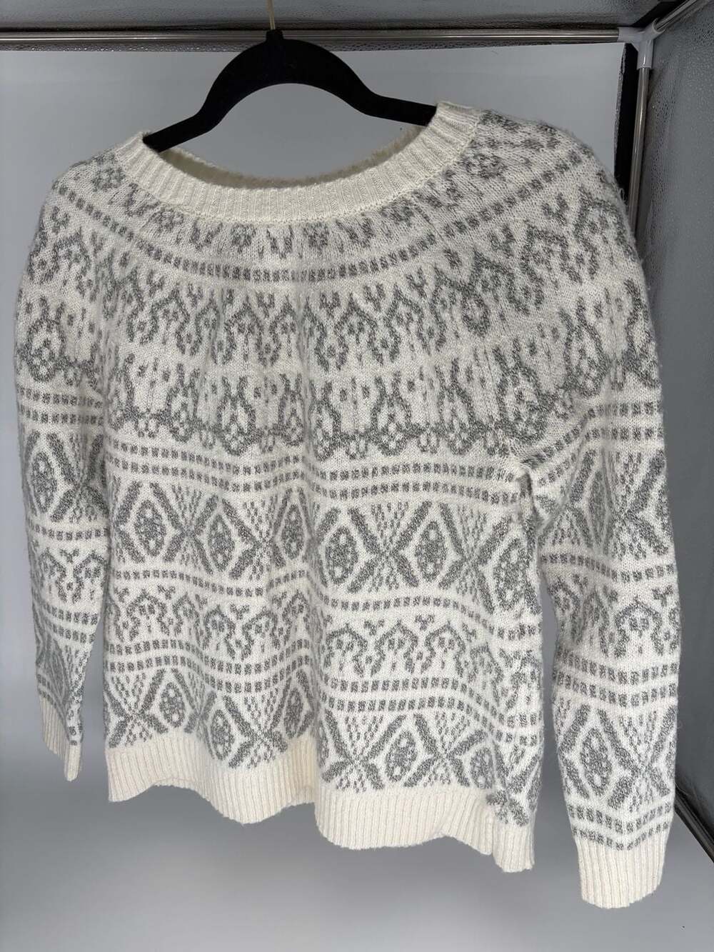J. Jill Fair Isle Crewneck Pullover Sweater — Off-White Cozy Nordic Knit